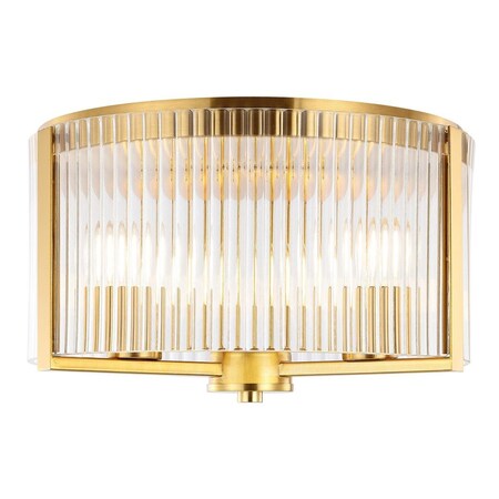 Safavieh 12.5 in. Jetra 3-Light Brass Glass & Metal Flush Mount FLU4049A